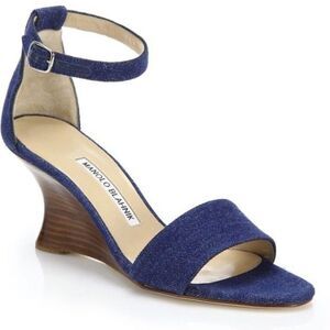 Manolo Blahnik denim Wedge Sandals size 7.5